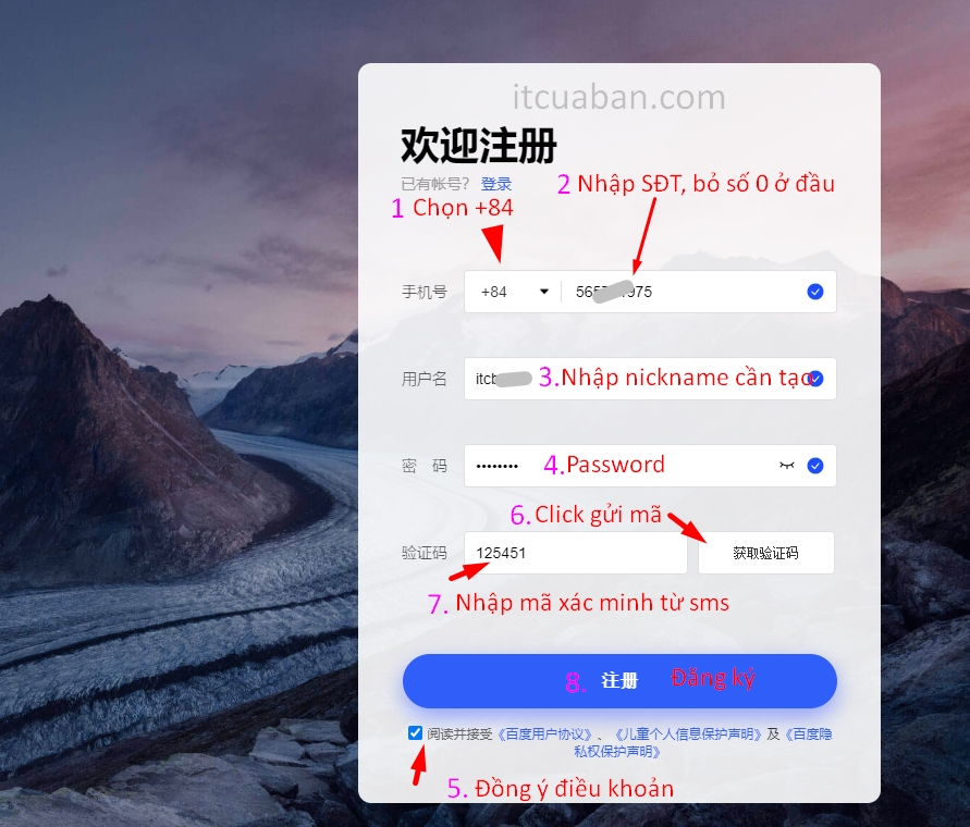 Cách đăng ký tài khoản Baidu
